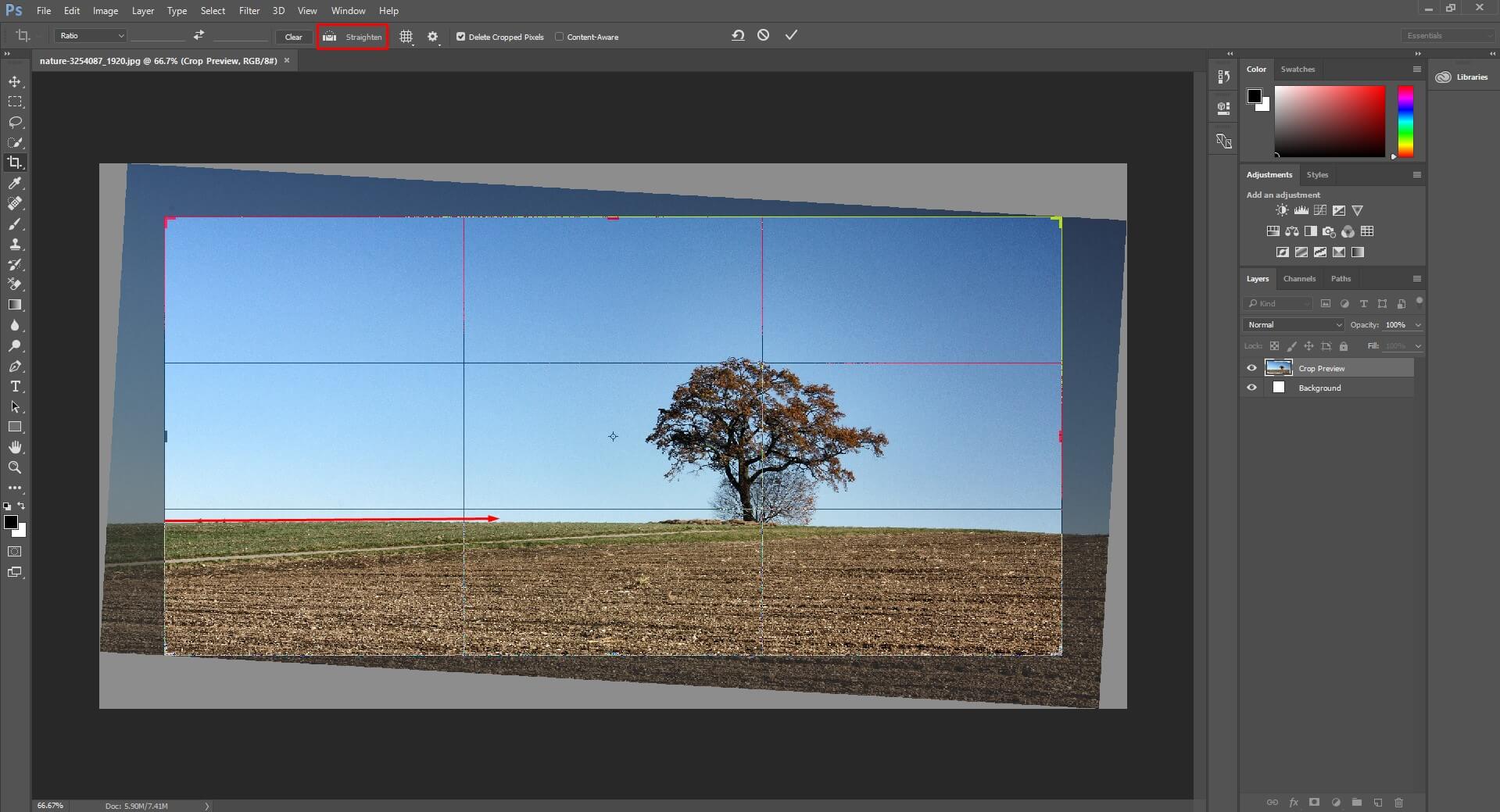 Select the Crop Tool and Use the Straighten Tool