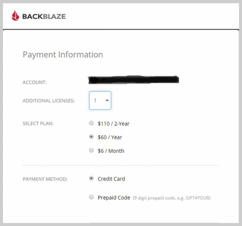 Backblaze - Payment Method