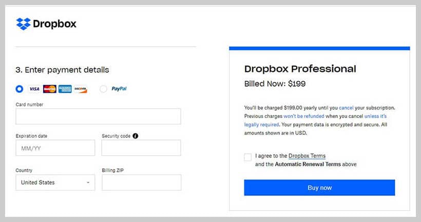 Dropbox - Payment Method