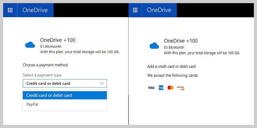 OneDrive - Payment Method