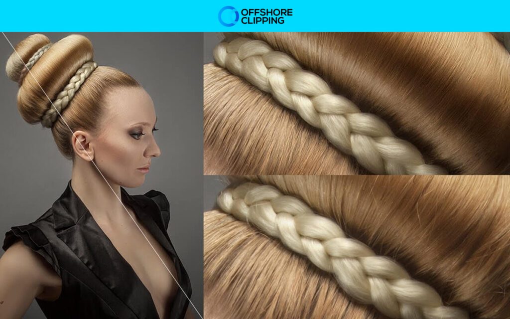 Hair retouching with high precision, including color correction, shine enhancement, and texture refinement for a flawless look