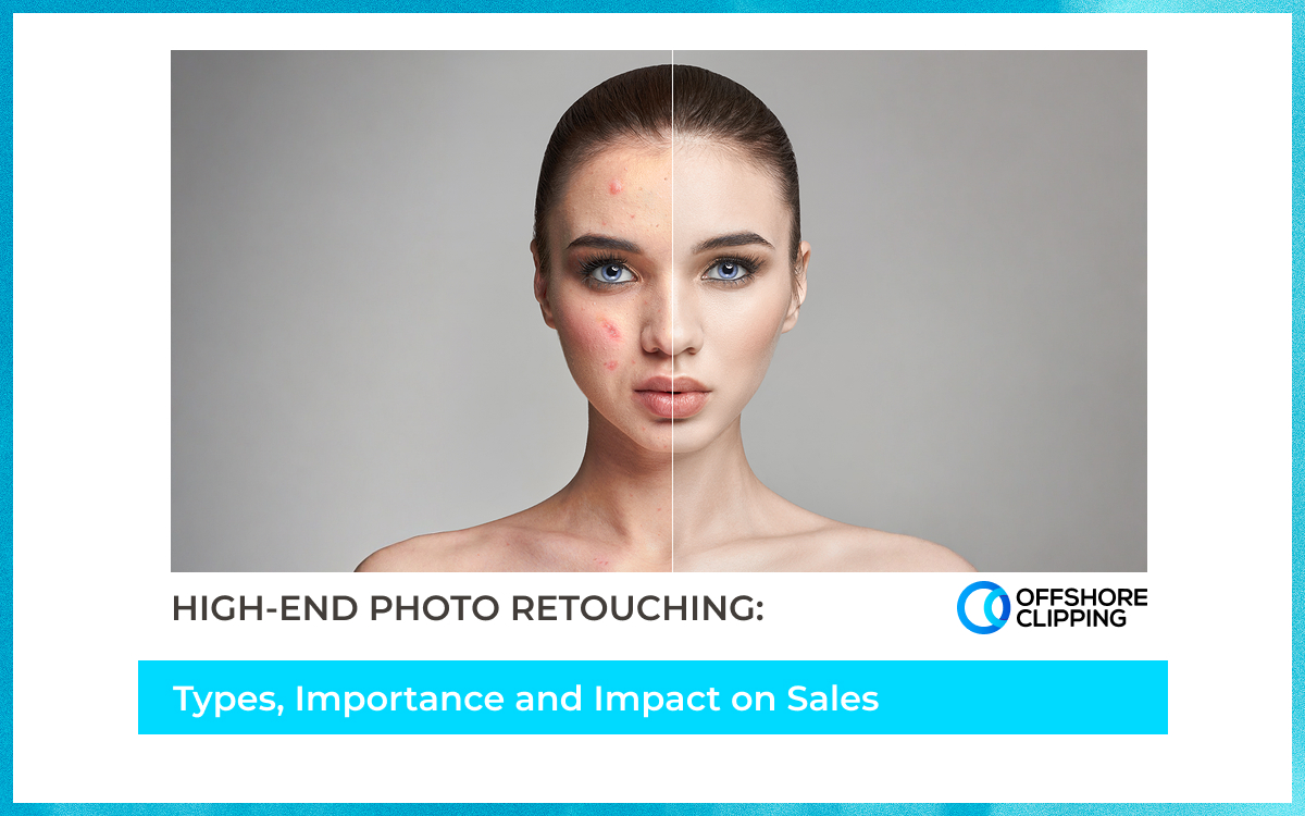 Before and after high-end photo retouching comparison showcasing skin smoothing and color correction