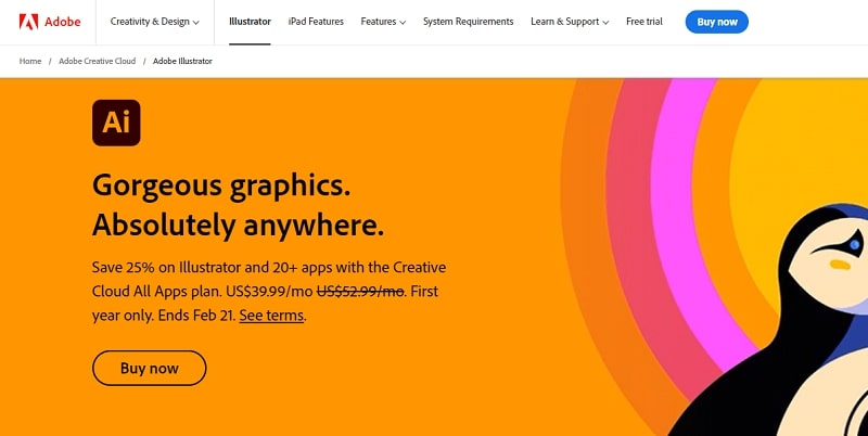 Adobe Illustrator - Compliant with vector-based designs and drawings