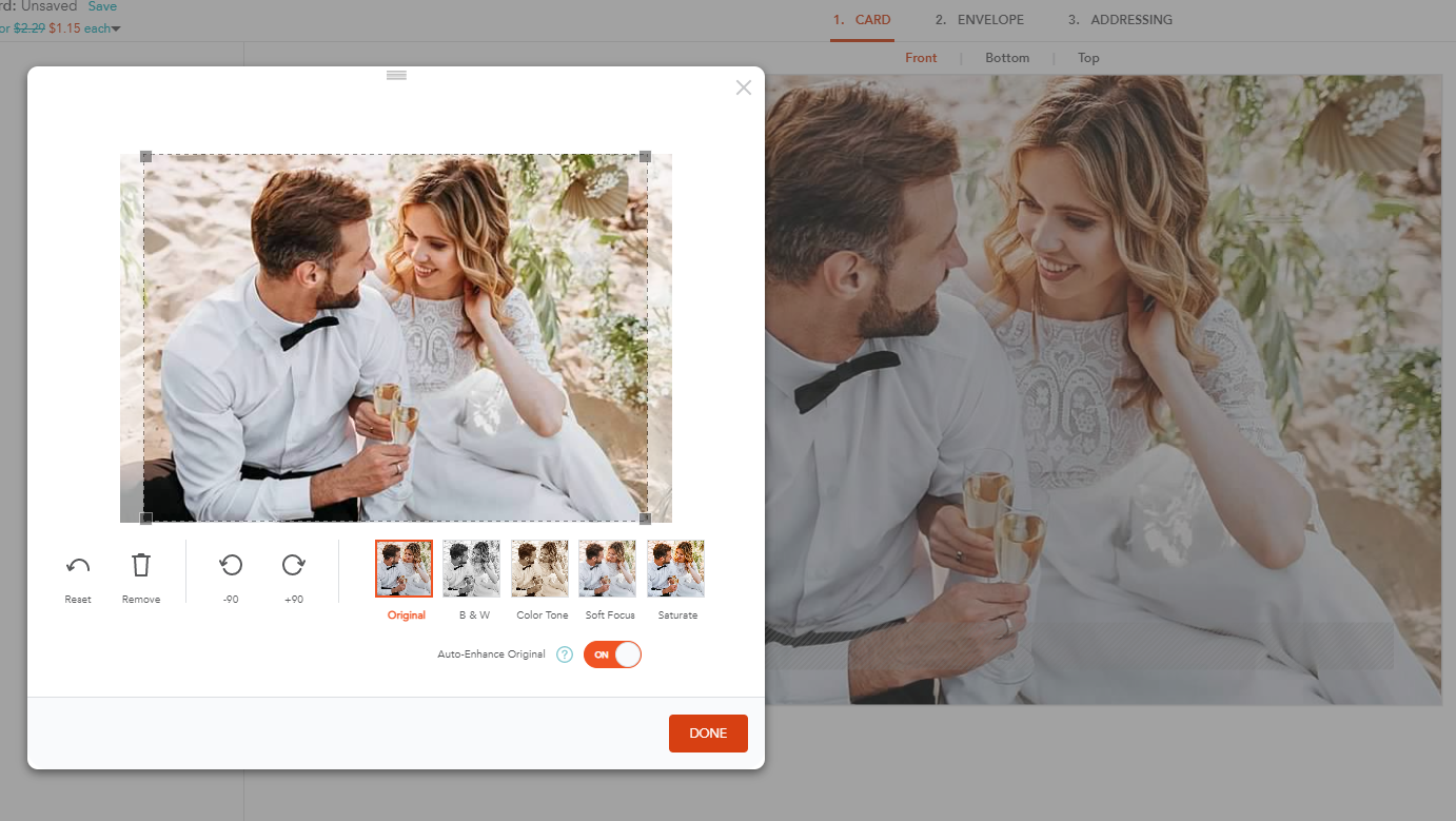 shutterfly cards & stationery editing features