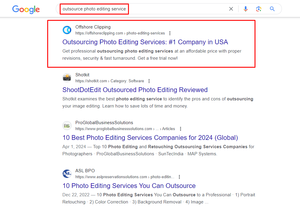 Google search outsource photo editing service