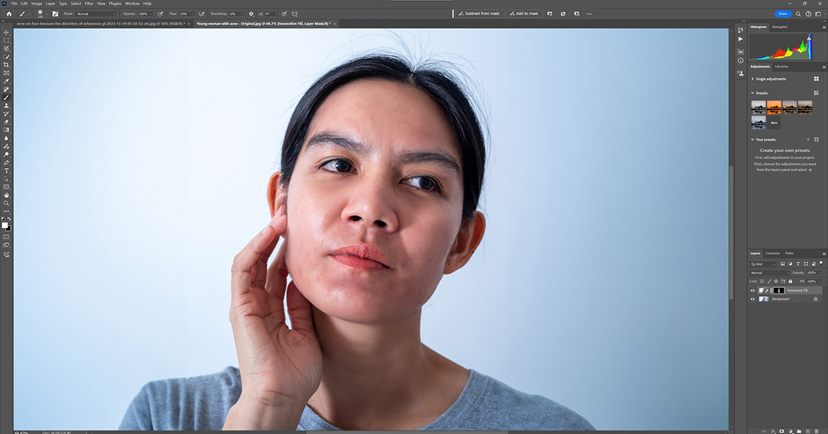 Using quick mask to retouch skin step ten