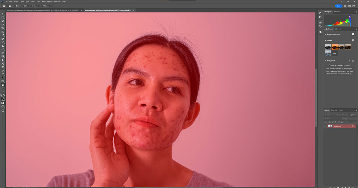 Using quick mask to retouch skin step three