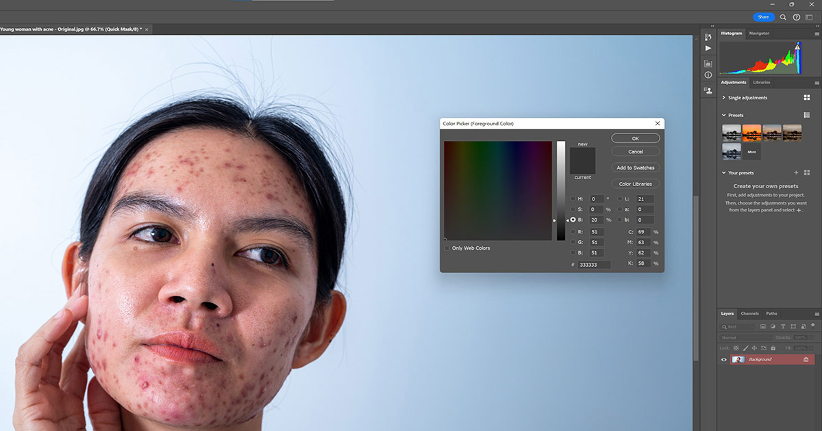 Using quick mask to retouch skin step two