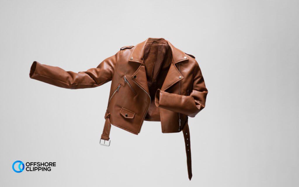 ghost mannequin product photography of a leather jacket