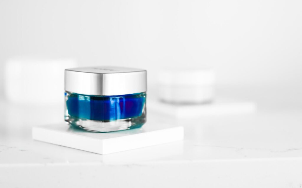 Hero shot of a beauty product on white surface