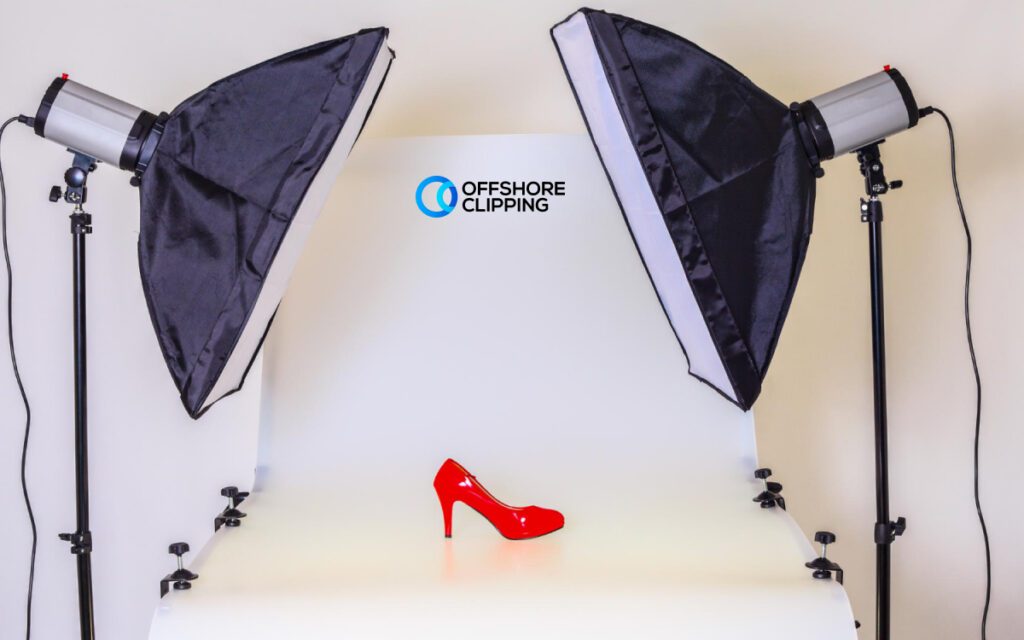 Single product photography of a red heel on a white background