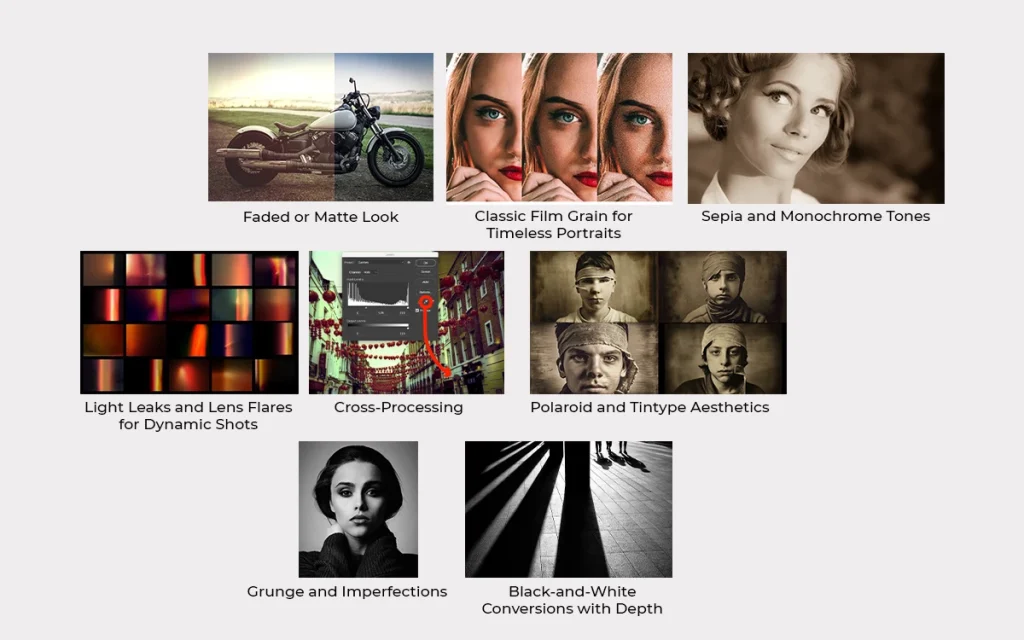 Vintage photo editing effects - Infographic