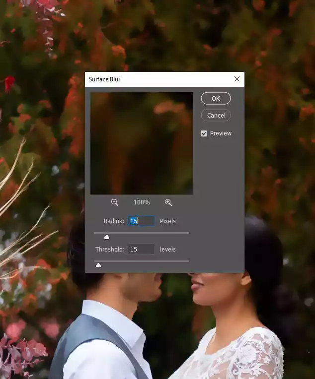 Retouch and smooth the skin of the people adjust redius