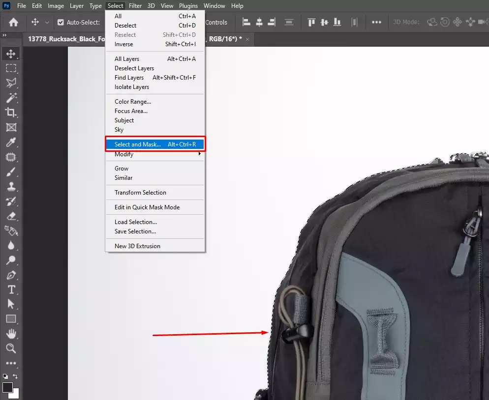 Open select and mask workspace