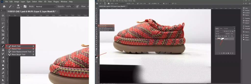 Use the brush tool to edit the mask