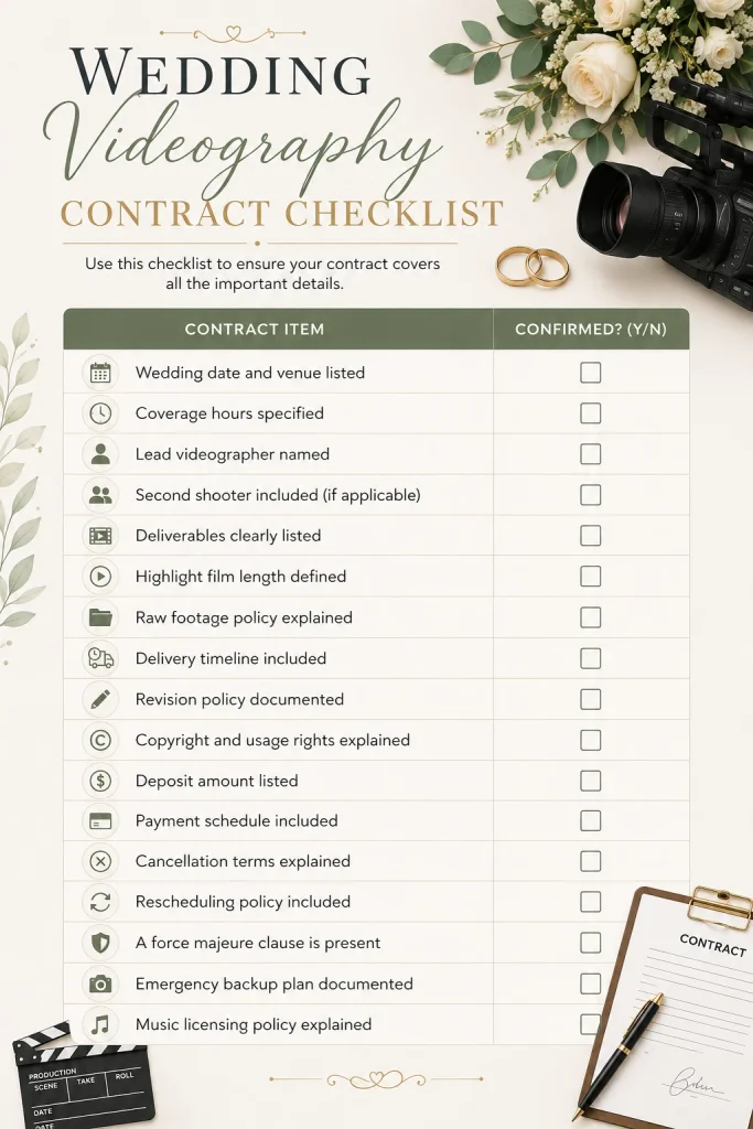 Wedding Videography Contract Checklist