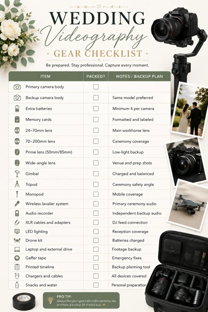 Wedding Videography Gear Checklist