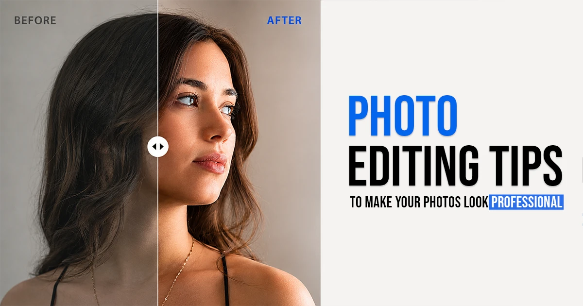 25-photo-editing-tips-professional-results Before-and-after portrait demonstrating photo editing tips for professional-looking photos