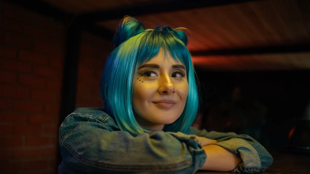 AI-assisted color grading example showing a cinematic teal and orange toned portrait