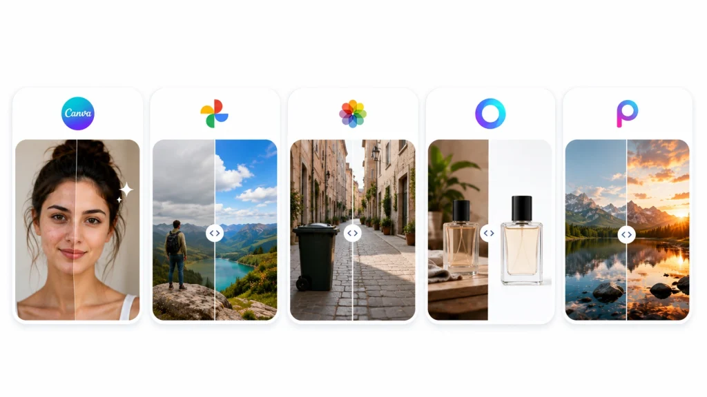 Comparison of popular AI photo editing tools for portraits, products, objects, backgrounds, and landscapes
