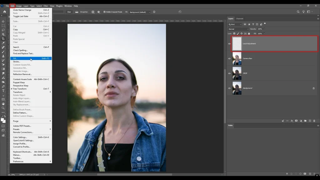 Content-Aware Fill dialog used to remove an unwanted object from a photo