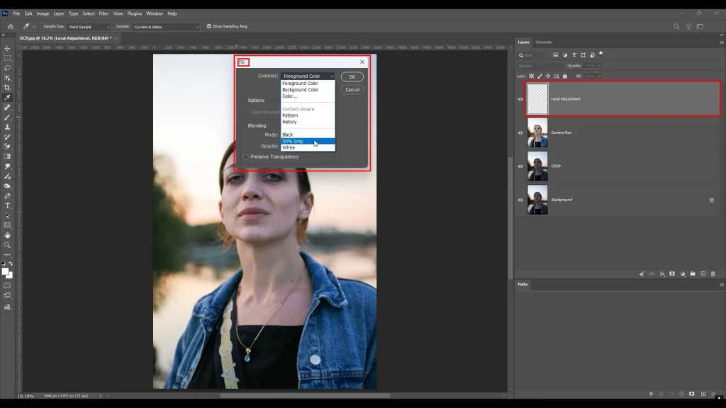 Creating a 50% gray layer for non-destructive dodge and burn editing