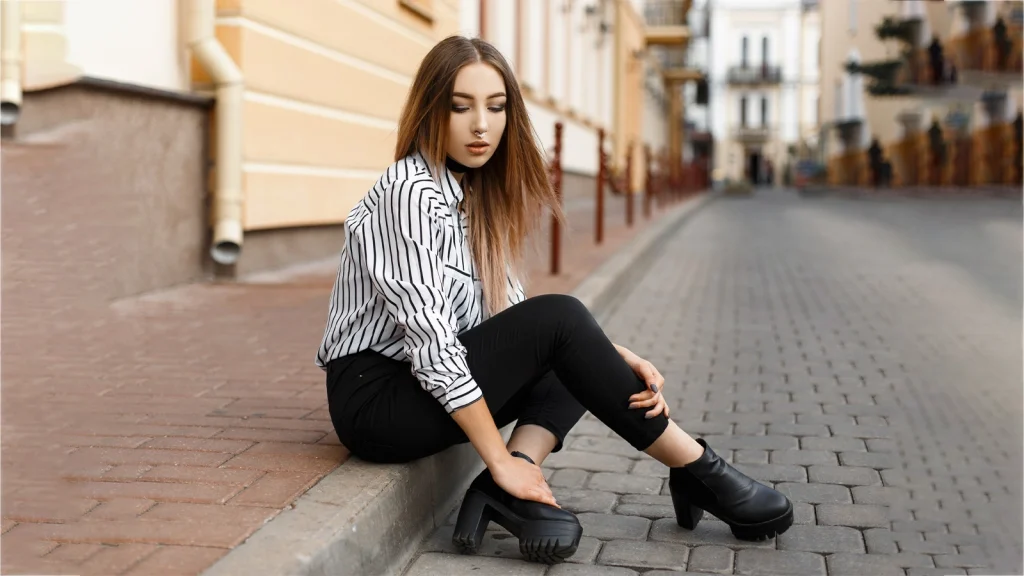 Female fashion model showcasing casual clothing for ecommerce photography
