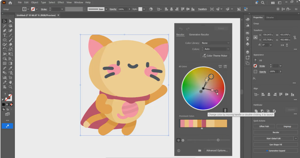 Adobe Illustrator Recolor panel used to modify the colors of editable vector artwork.