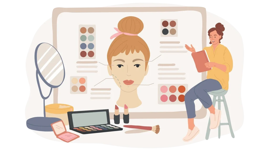 Beauty specialist analyzing facial skin tones using natural makeup color palettes
