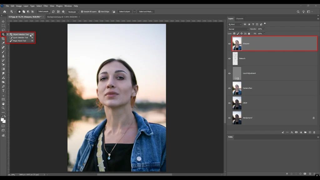 Object Selection tool used for AI-assisted background removal in Photoshop