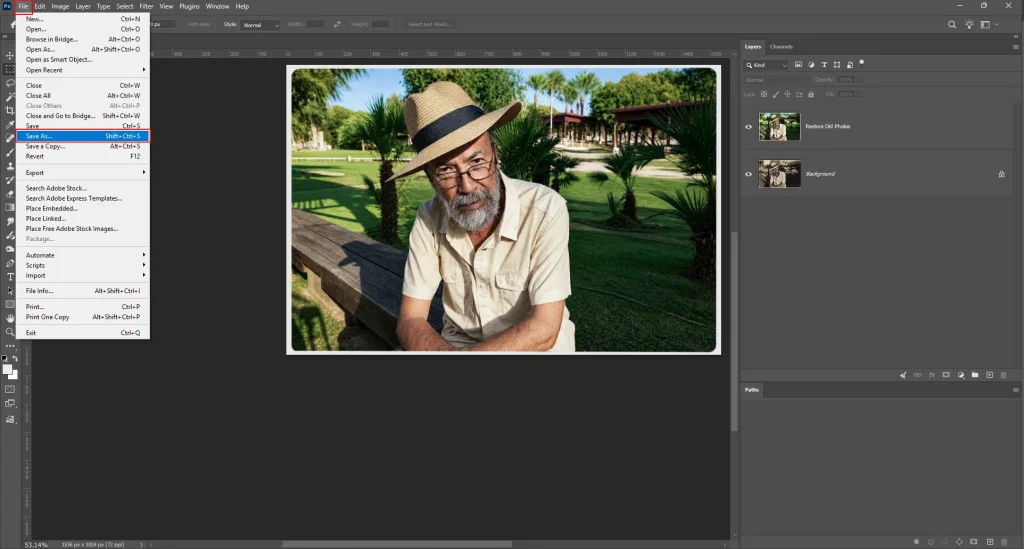 Saving restored old photo as PSD file in Photoshop to preserve all layers