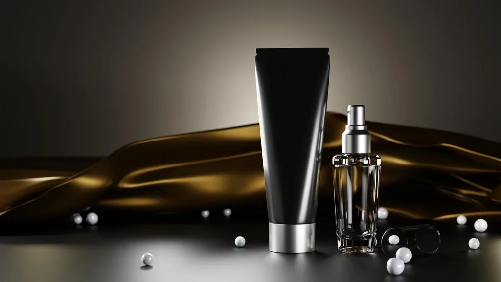 Cosmetic product photography with smoke and mist effects for a dramatic luxury beauty look.