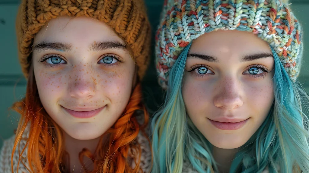 Two portraits comparing natural vs oversaturated skin and hair tones in photo editing