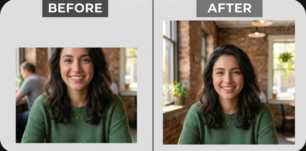 Before and after Gemini prompt extending the background of a mountain hiking photo
