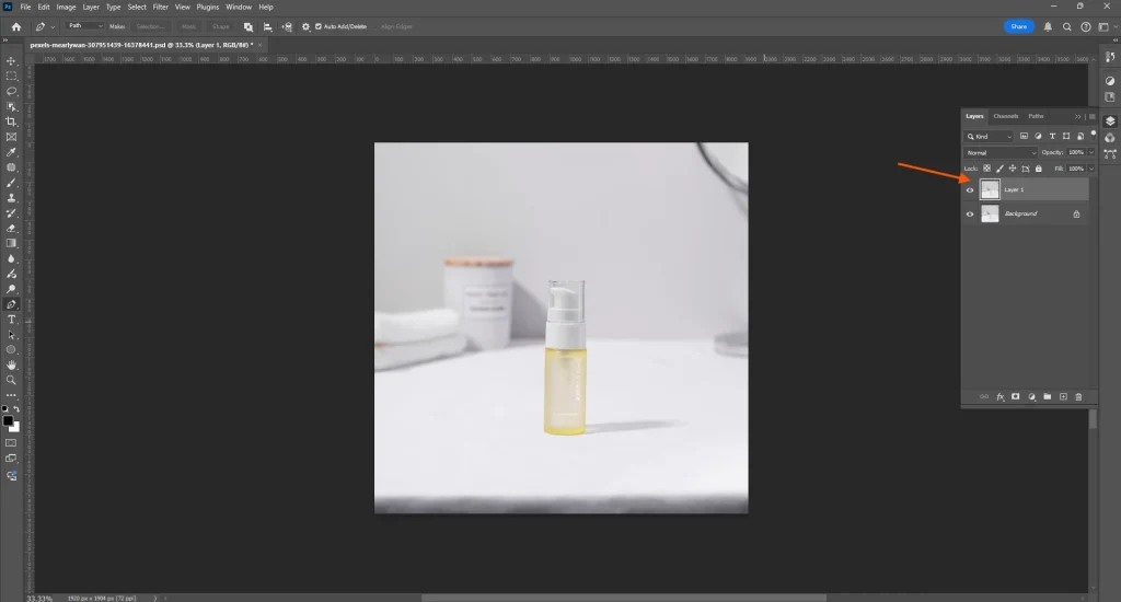 Duplicating the object layer with Ctrl+J in Photoshop as the second step to creating a realistic shadow.