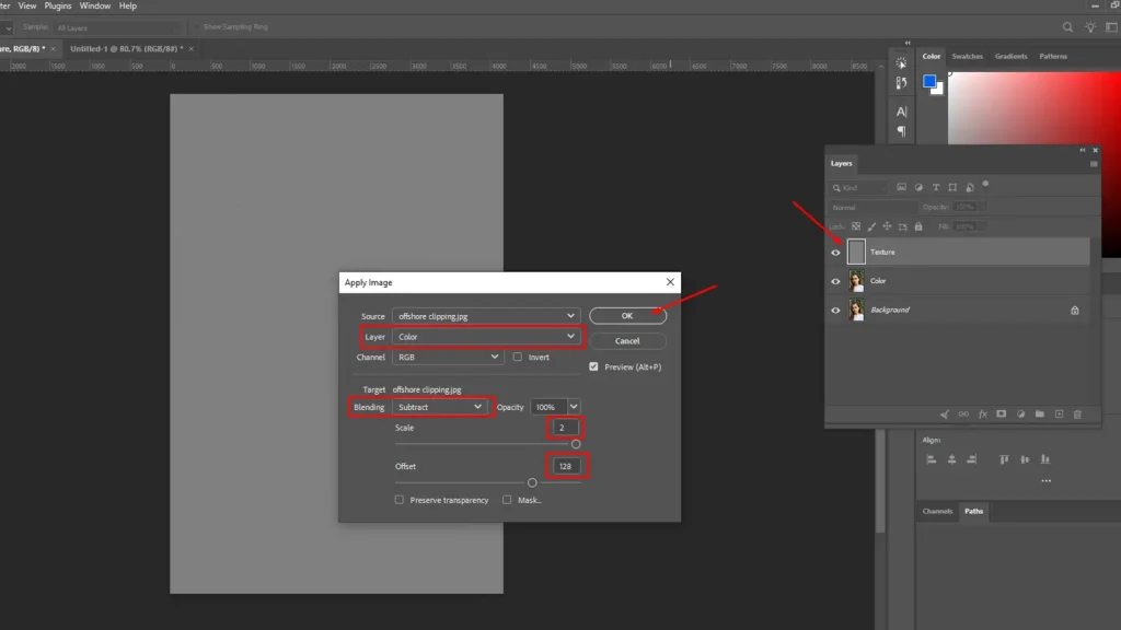 Apply Image settings for advanced skin smoothing in Photoshop