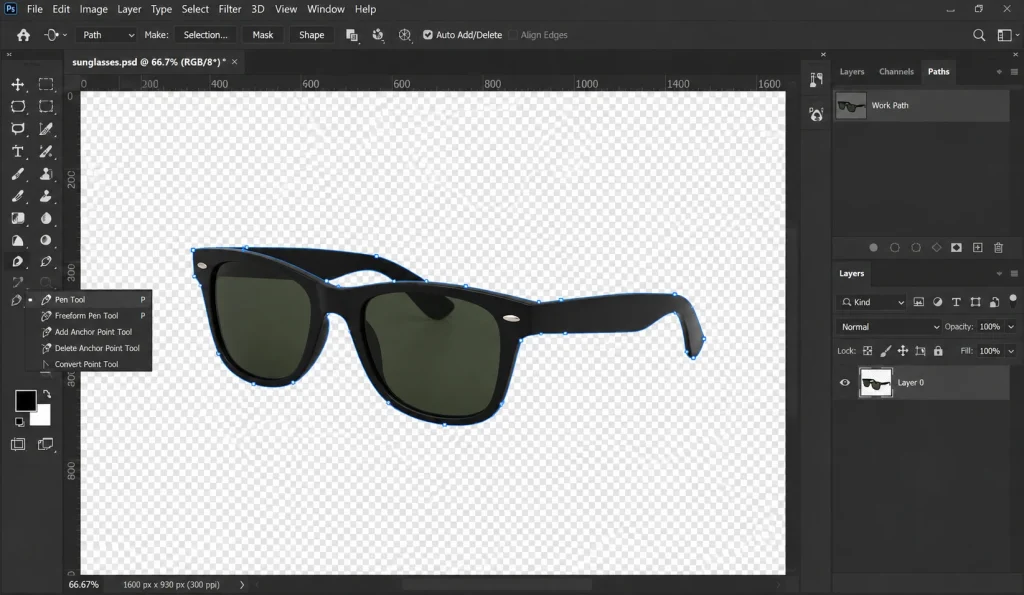 Clipping path service for sunglasses using Photoshop Pen Tool