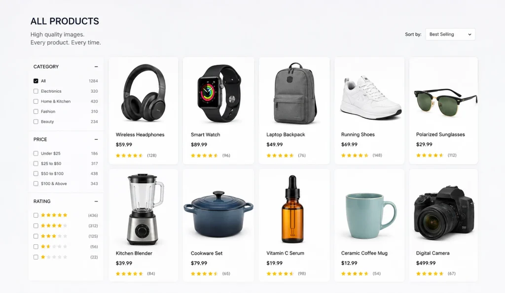 E-commerce product catalog with professionally edited product images