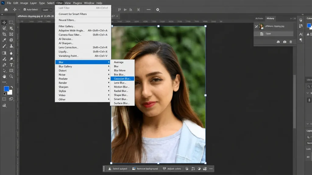 Gaussian Blur technique for smoothing skin in Photoshop