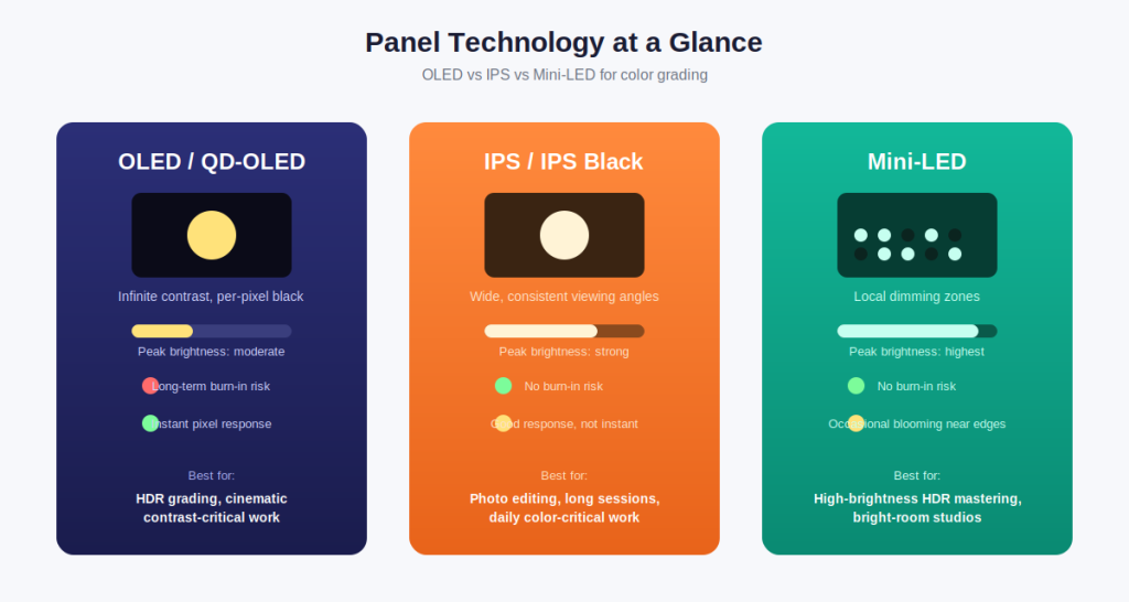 OLED vs IPS vs Mini-LED for Color Grading