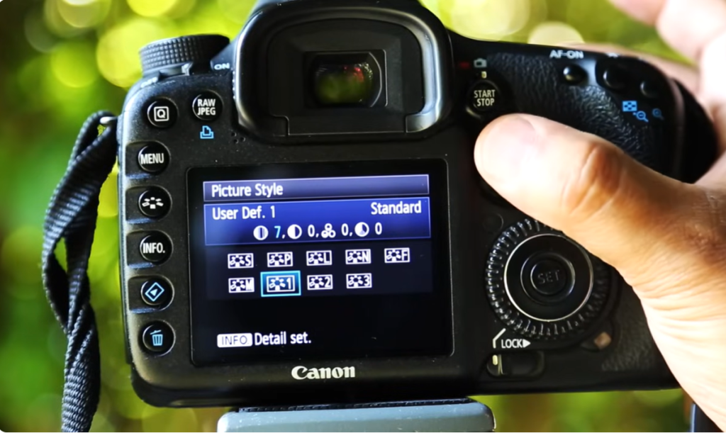 Canon camera Picture Style settings configured for sports photography with User Defined Picture Style 1.