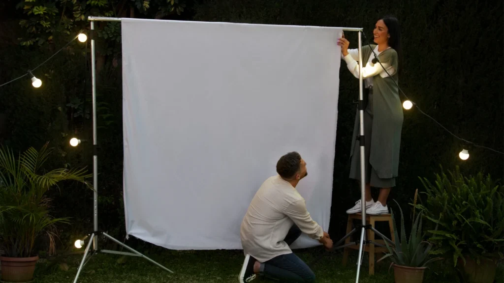 White photography backdrop and lighting setup for product photography