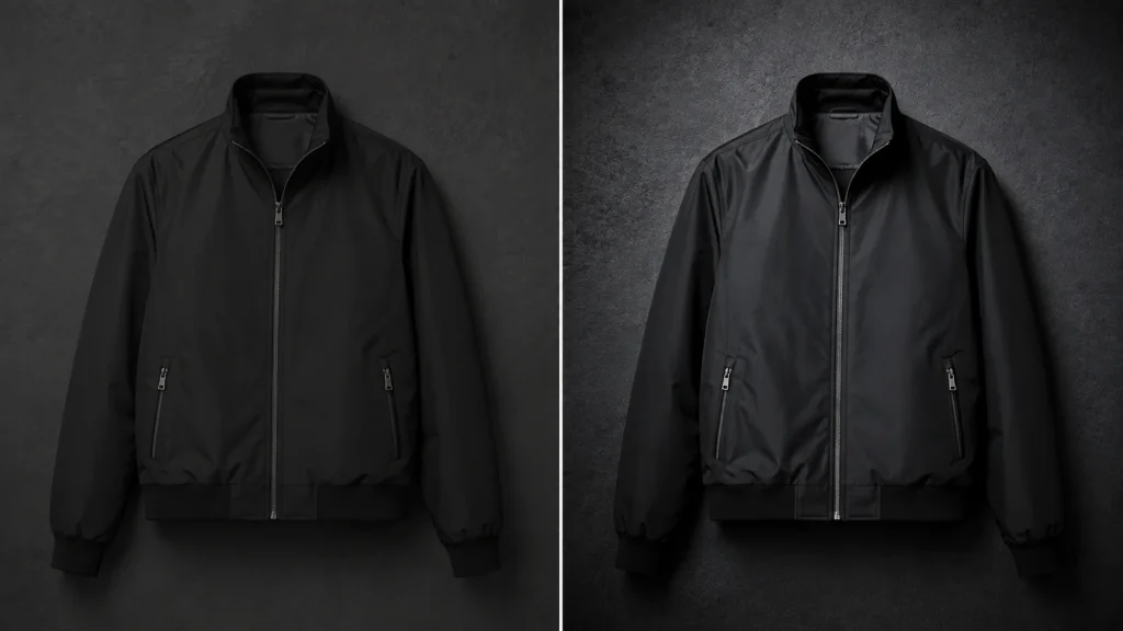 Black jacket blending into a dark background compared with improved subject-to-background contrast