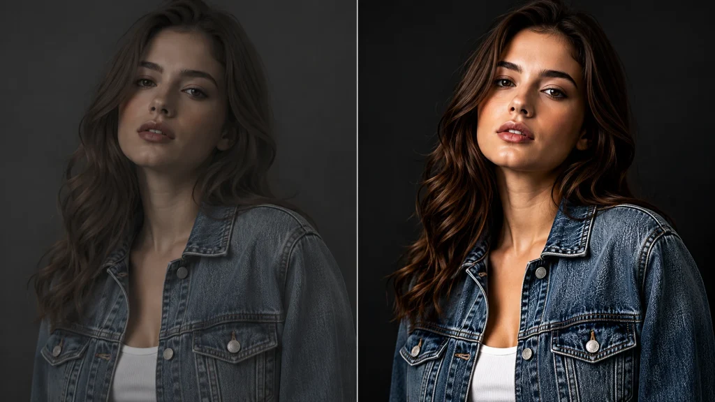 Before and after portrait demonstrating how increased tonal contrast improves subject separation and depth