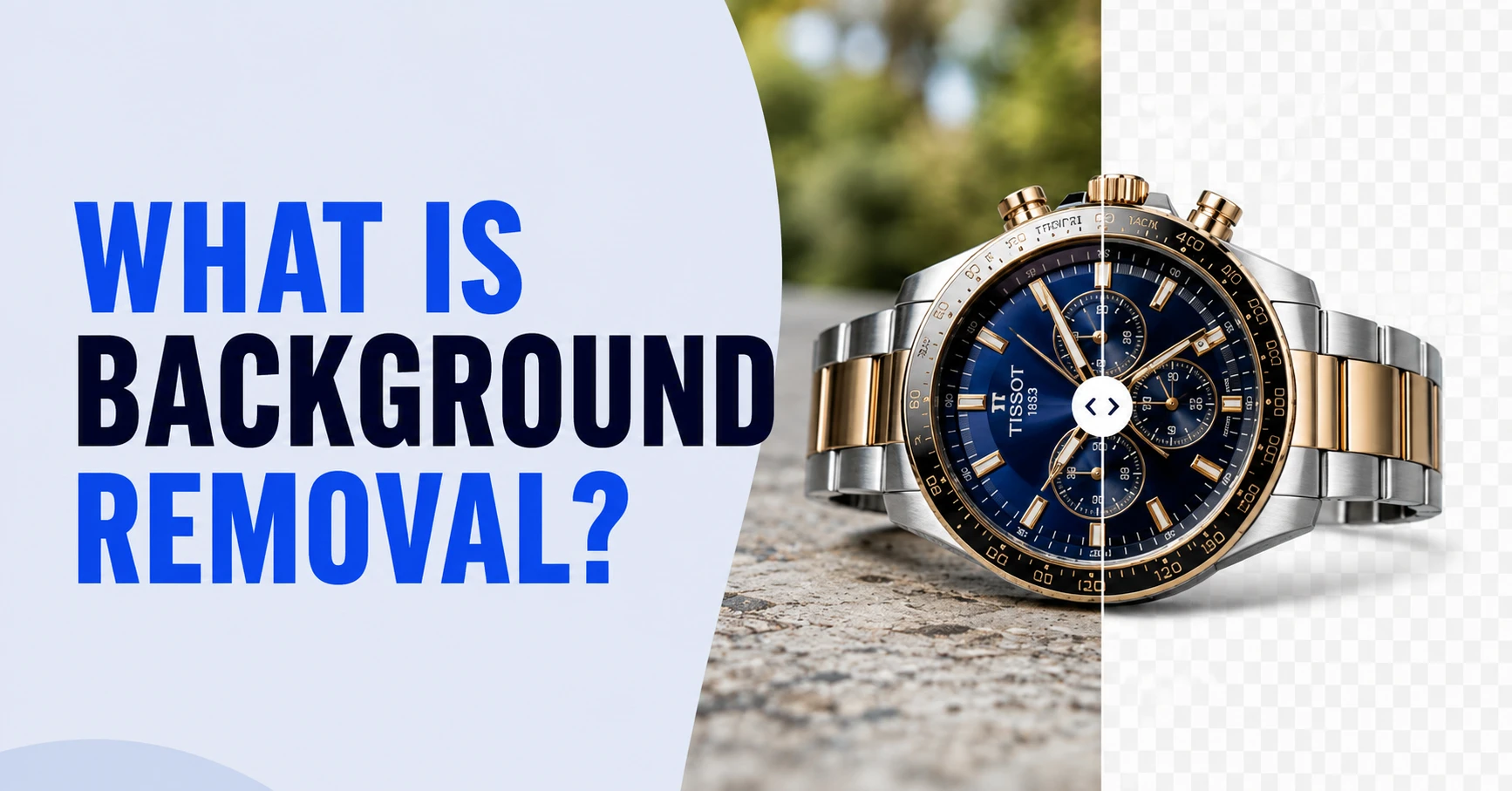 Example of background removal service showing a two-tone Tissot chronograph watch with the original background replaced by a transparent background