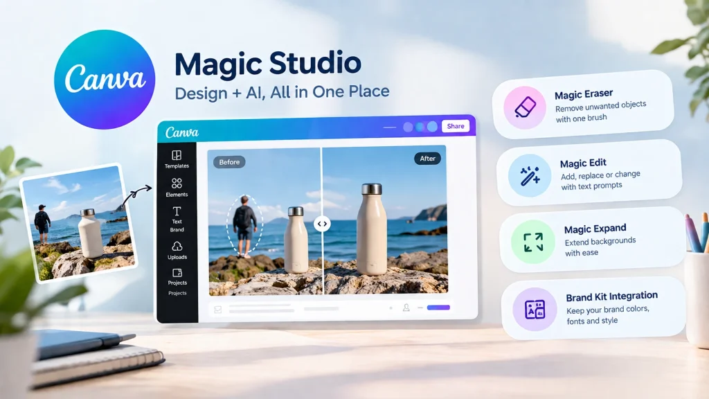 Canva Magic Studio AI photo editor with Magic Eraser and Magic Expand tools