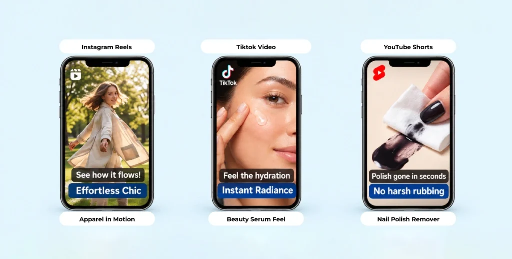 Short-form video marketing on Instagram Reels, TikTok, and YouTube Shorts for e-commerce products