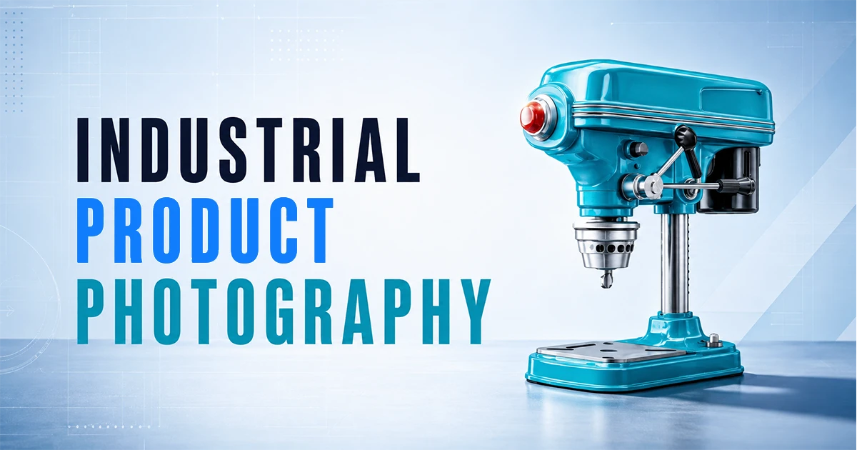 industrial-product-photography Industrial product photography featuring a blue electric drill press on a clean studio background