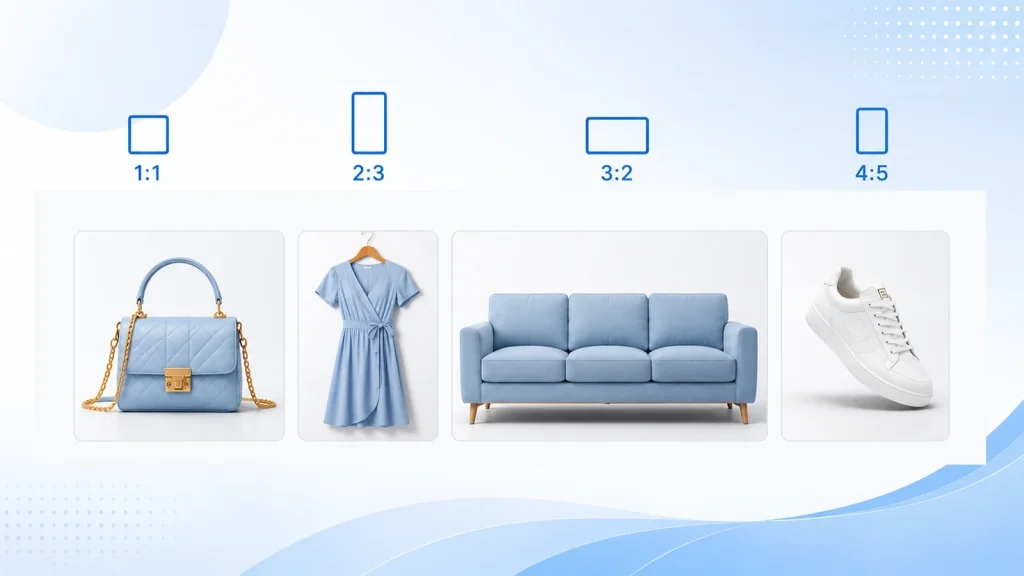 Shopify product image aspect ratio examples including 1:1, 2:3, 3:2, and 4:5