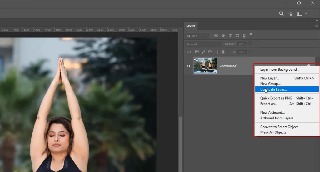 Right-click the Background layer in Photoshop and choose Duplicate Layer before you remove objects